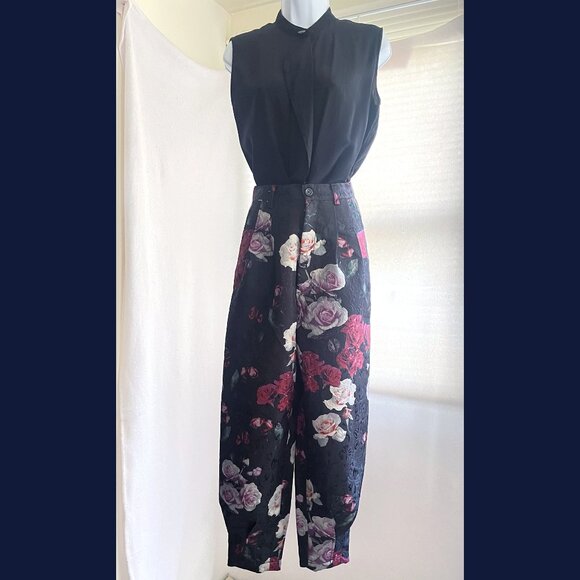 Free People Pants - Free People Iris high-rise black jacquard floral balloon pant, size 4